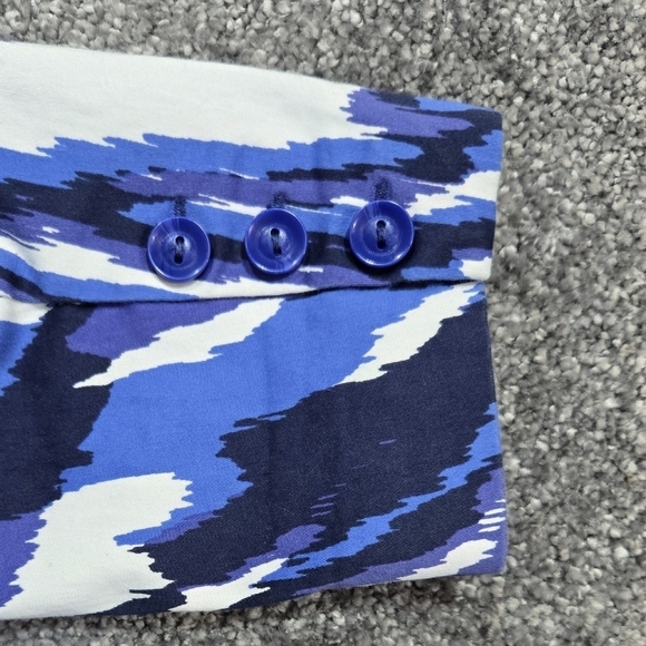 Chico's White Blue Abstract Animal Geo Blazer One Button Business Casual - Picture 9 of 10